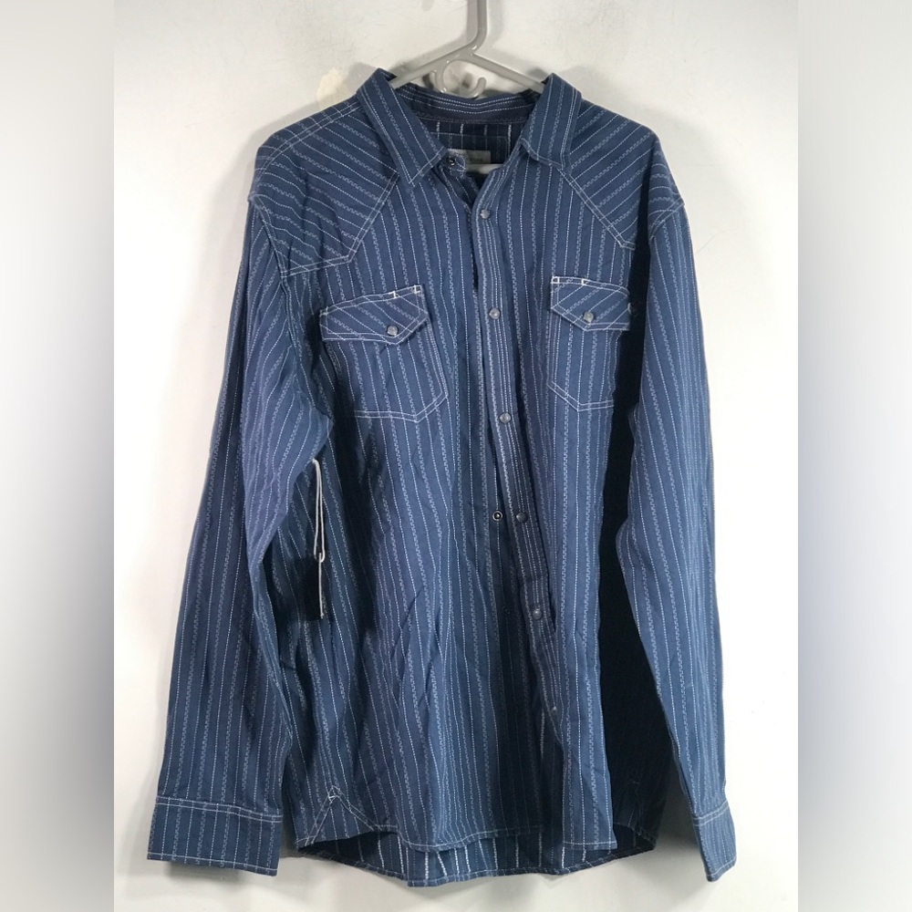 Blue Ranchwear Striped Long Sleeve Shirt, Men's Size XXL - Navy
